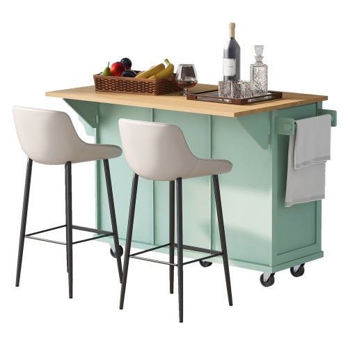 Kitchen Trolley with Rubberwood Folding Leaf Countertops