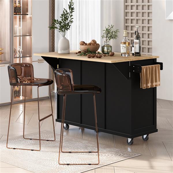 Kitchen Cart with Rubber Wood Flip Top