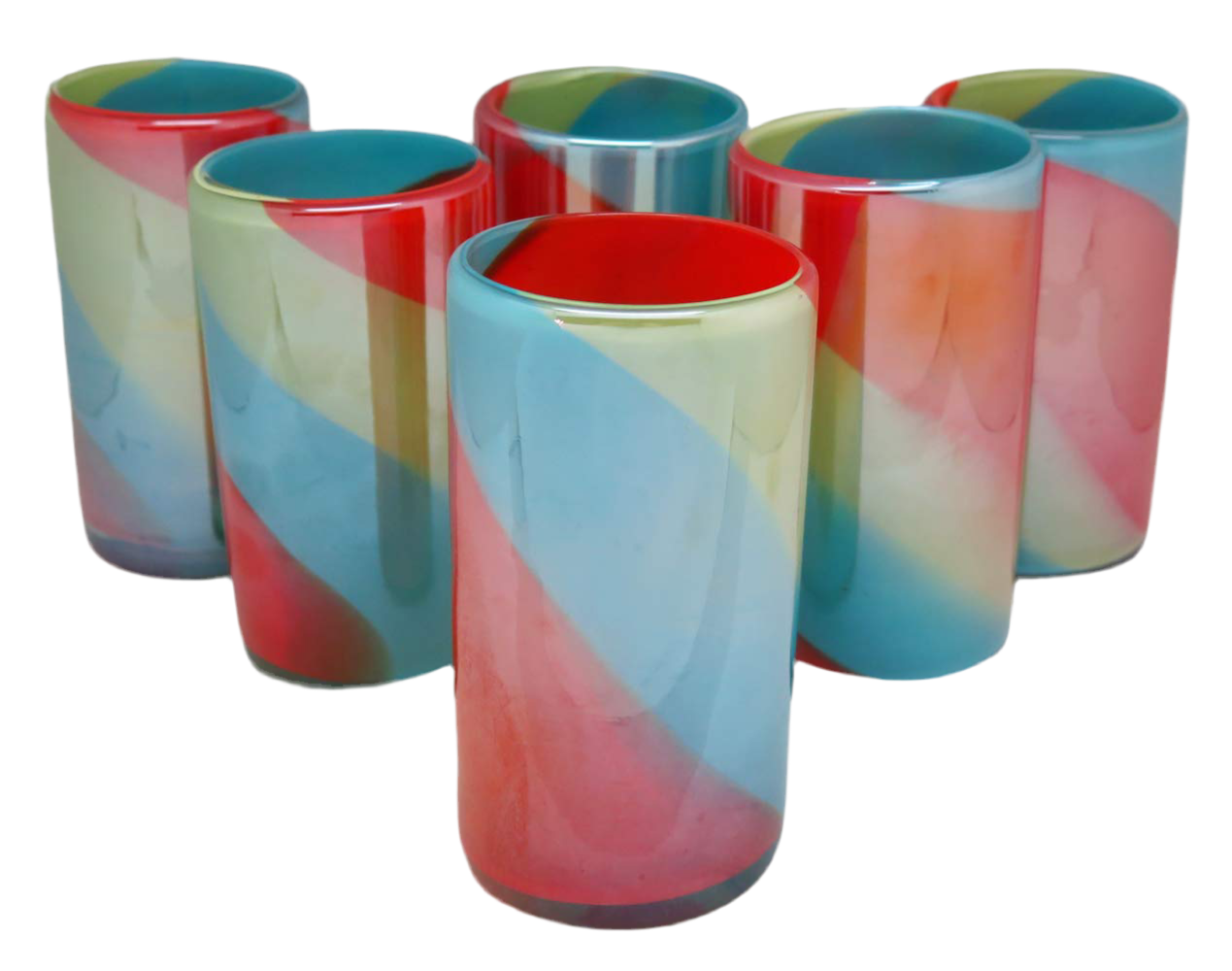 Hand-Blown Tropical Tricolor Mexican Glasses, 18 Oz. (Set of 6)