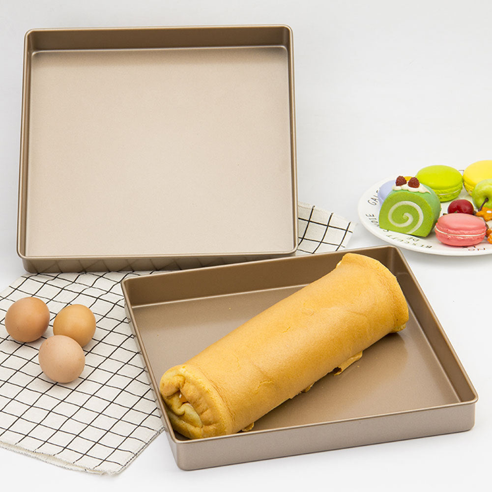 Gold-Tone Aluminum Alloy Square Shape Non-Stick Baking Tray Bread Pizza Tray Baking Tool - 28 x 28 x 3cm