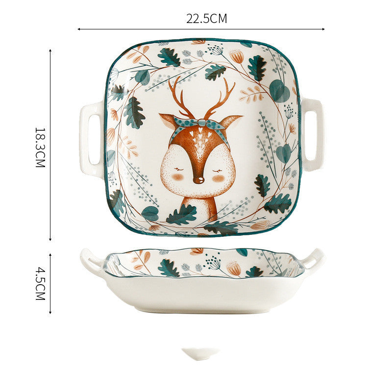 Underglaze Hand Painted Elk Christmas Ceramic Tableware Set