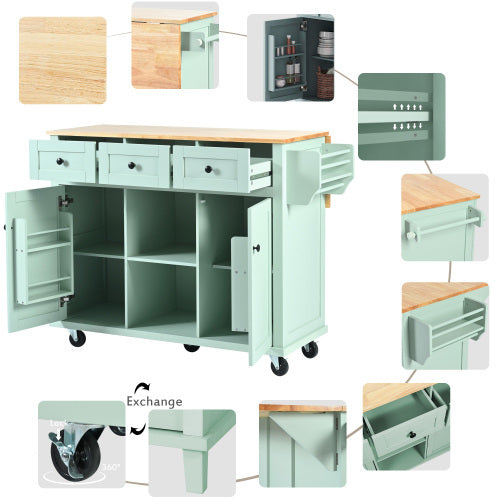 Kitchen Trolley with Rubberwood Folding Leaf Countertops