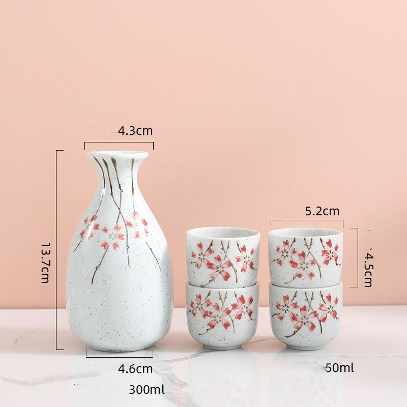Yanagizakura Ceramic Sake Wine Set with Carafe and 4 Cups