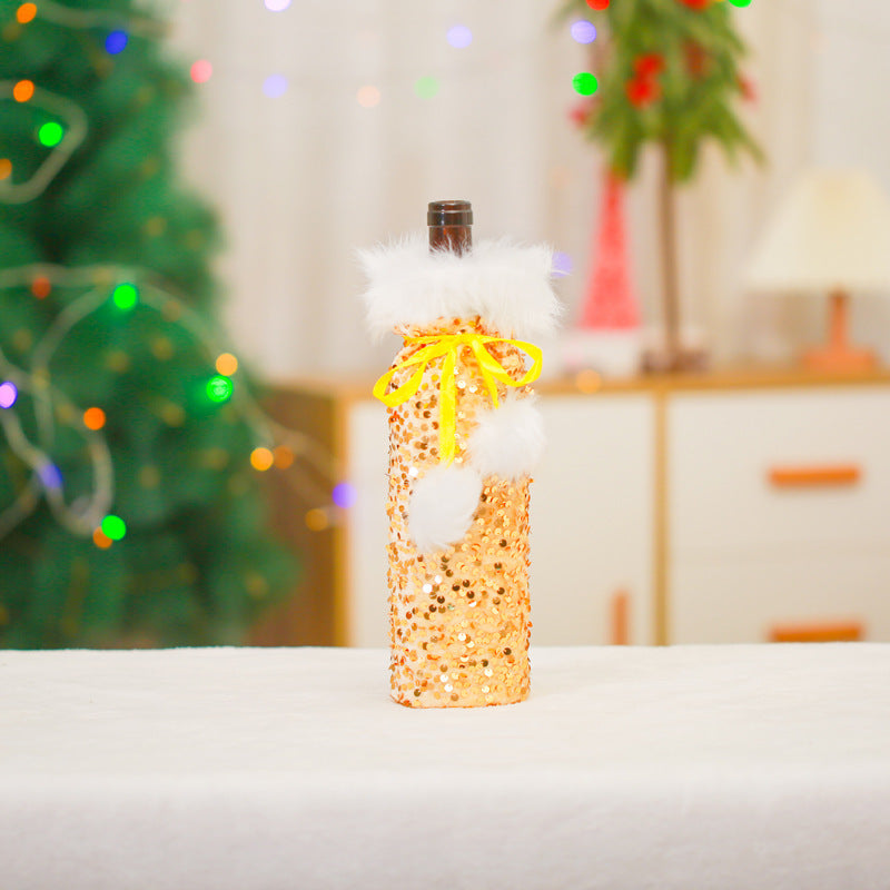 Winter or Christmas Themed Plush Wine Bags for Gifts or Festive Table Decor