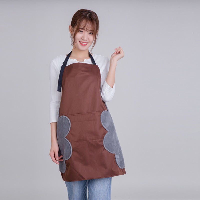 Kitchen Apron with Side Flowers for Hand Wiping During Cooking and Baking