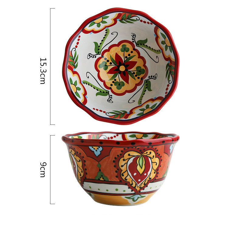 Bohemian French-Style Hand-Painted Ceramic Tableware Bowl