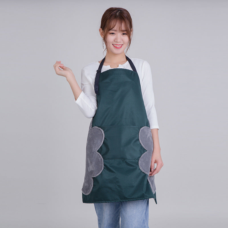 Kitchen Apron with Side Flowers for Hand Wiping During Cooking and Baking