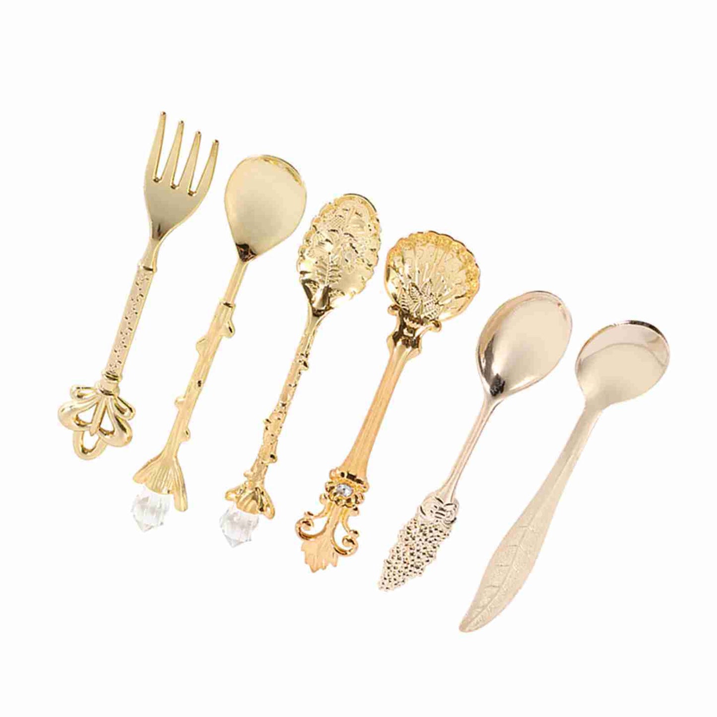 6-Piece Retro Royal Style Metal Mini Coffee Spoon and Fork Set