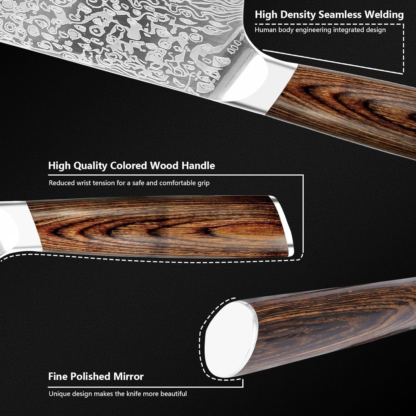 Japanese Vanadium Steel 7.8-Inch Chef Knife, Sharp Kitchen Knives With Laser Pattern and Rosewood Handle