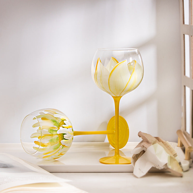 Hand Painted Flower Wine Glasses