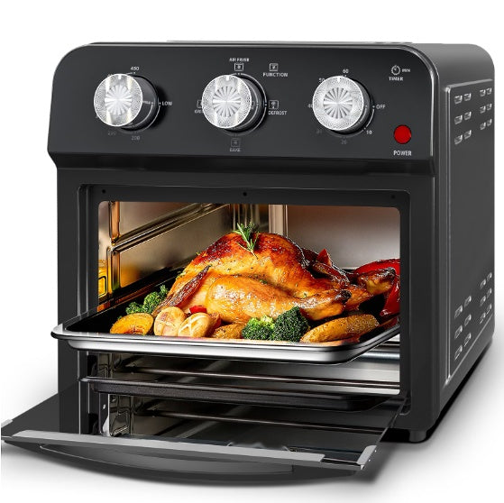 12.5 Qt. Air Fryer With Advanced Multi Function Cooking Grill, Air Fry, Defrost, Bake, Presets For French Fries, Pizza, Chicken, Fish, And Toast, Dual Knob Control
