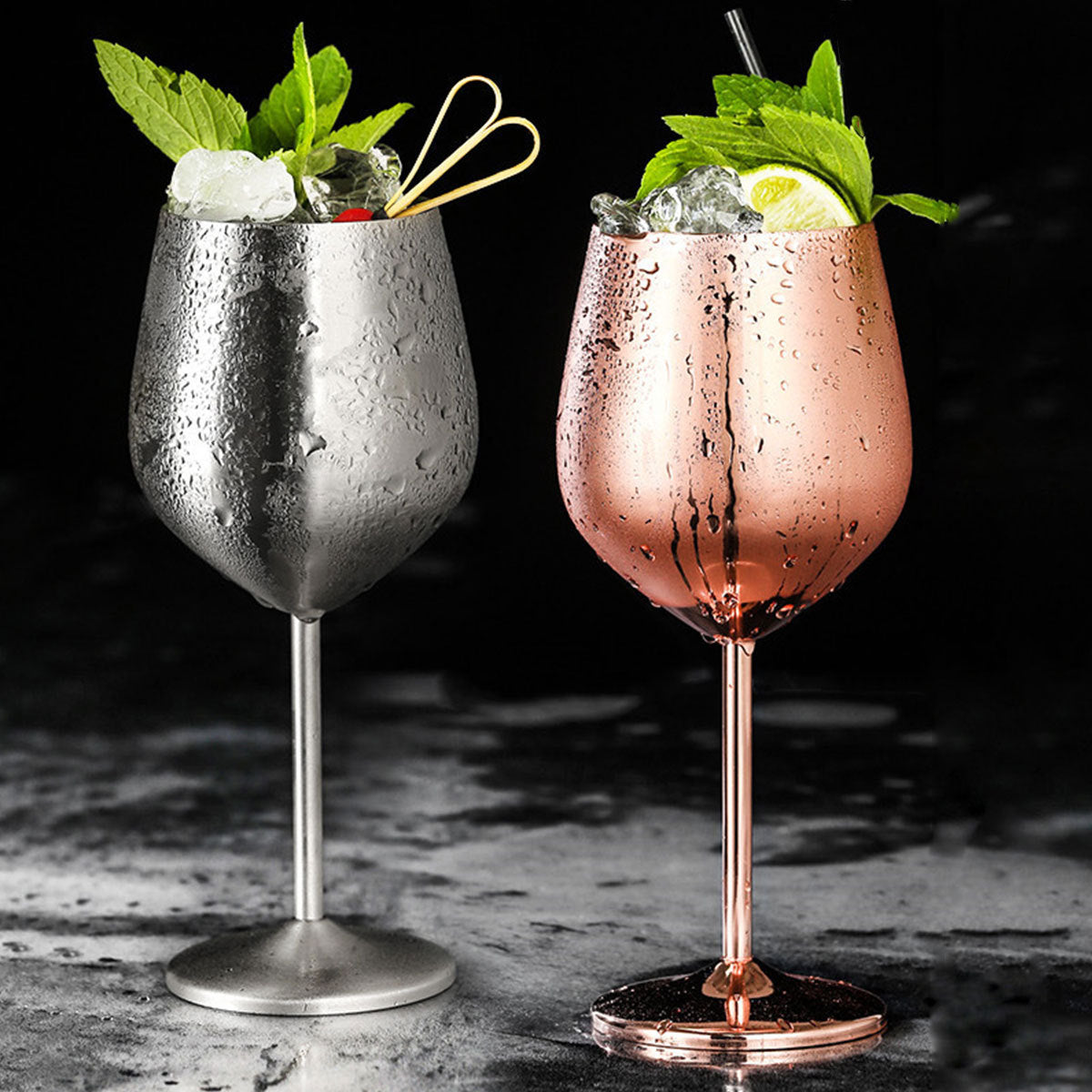 Stainless Steel Wine Glass in Silver, Gold or Rose Gold Color