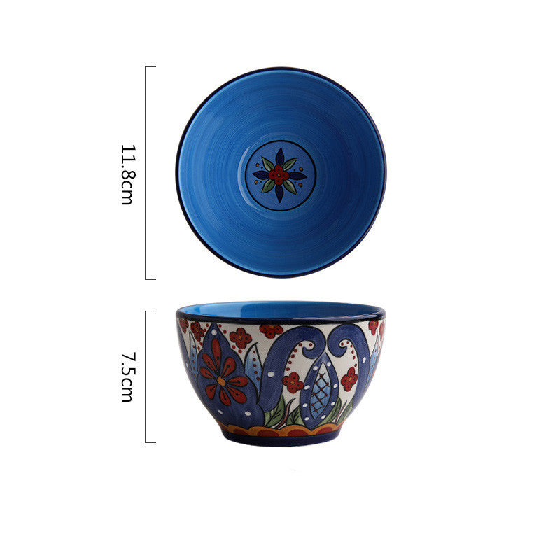 Bohemian French-Style Hand-Painted Ceramic Tableware Bowl