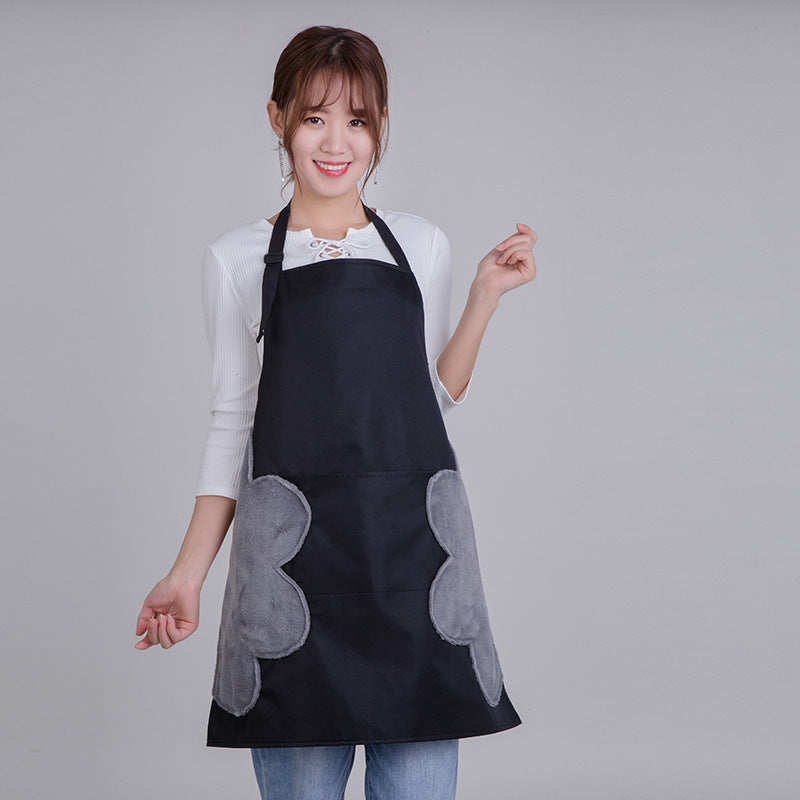Kitchen Apron with Side Flowers for Hand Wiping During Cooking and Baking