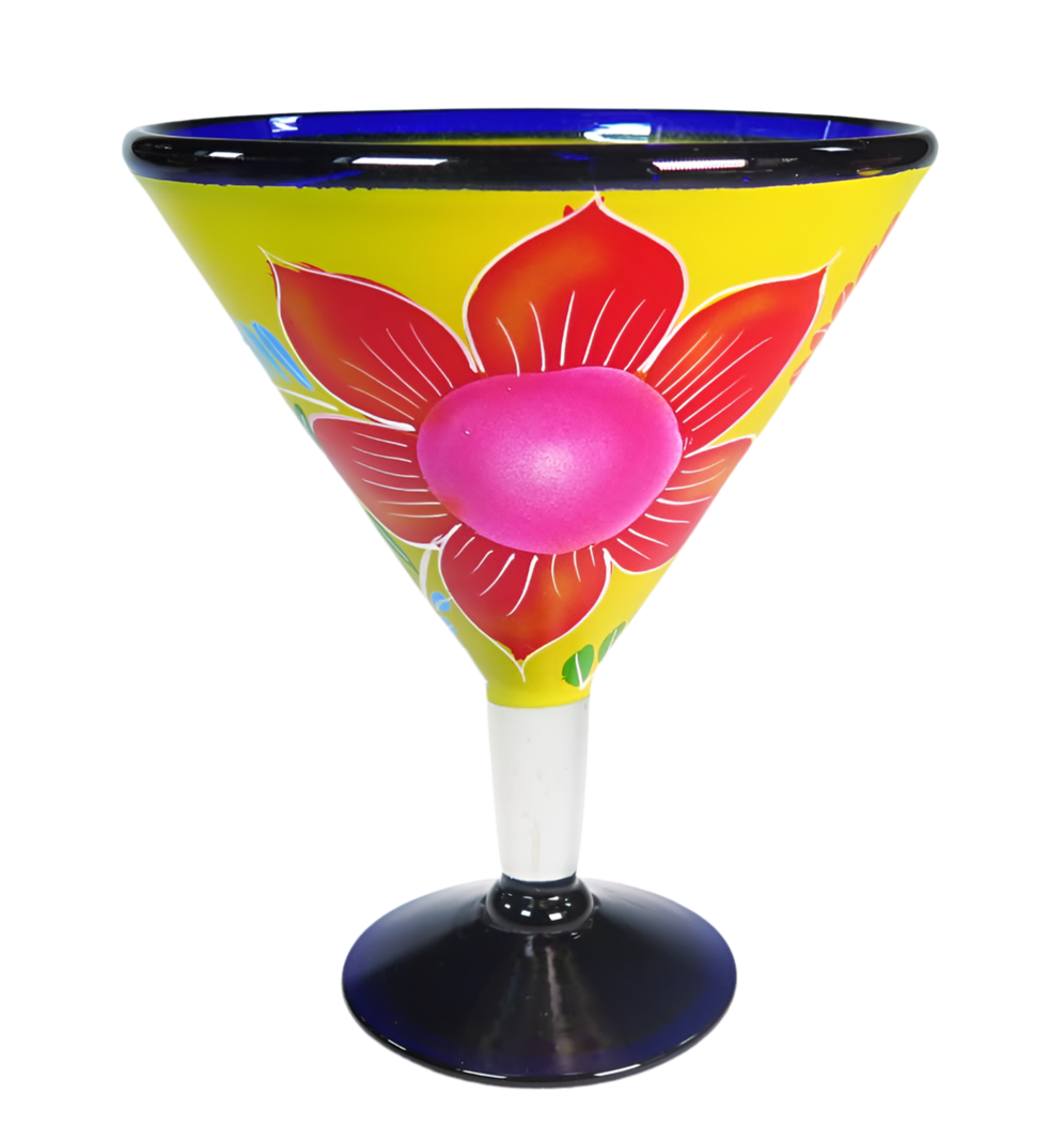 Eye4Art Hand-Blown and Hand-Painted Mexican Margarita Glasses and Pitcher (5-Piece Set)