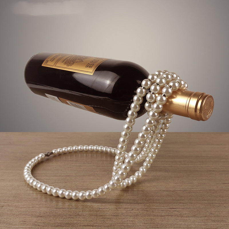 “Pearl Necklace” Suspended Wine Bottle Holder in White Gold or Black