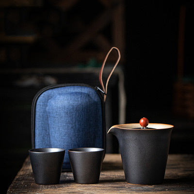 Ceramic Glaze Japanese Kung Fu Travel Tea Set with Pot and 2 Cups