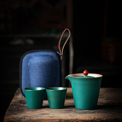 Ceramic Glaze Japanese Kung Fu Travel Tea Set with Pot and 2 Cups