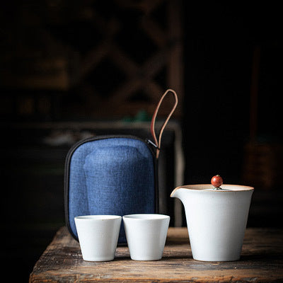 Ceramic Glaze Japanese Kung Fu Travel Tea Set with Pot and 2 Cups