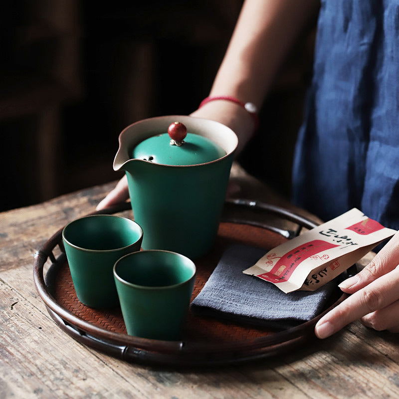 Ceramic Glaze Japanese Kung Fu Travel Tea Set with Pot and 2 Cups
