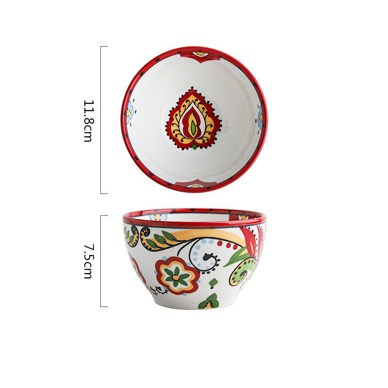 Bohemian French-Style Hand-Painted Ceramic Tableware Bowl
