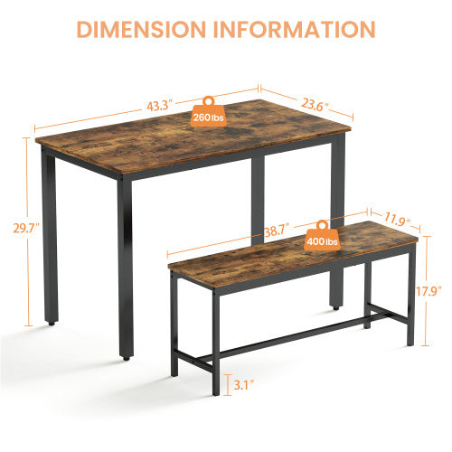 Dining Table Set, Bar with Dining Table and 2 Benches