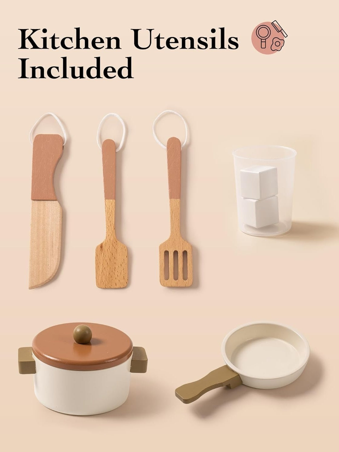 Wooden Play Kitchen with Pretend Ice Cube Dispenser for Toddlers Aged 3 and Up