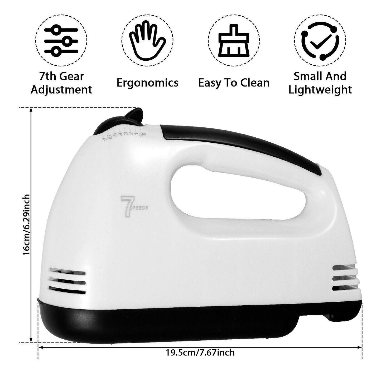 7 Speed Electric Hand Held Mixer Electronic Handheld Whisk Food Blender Egg Cake