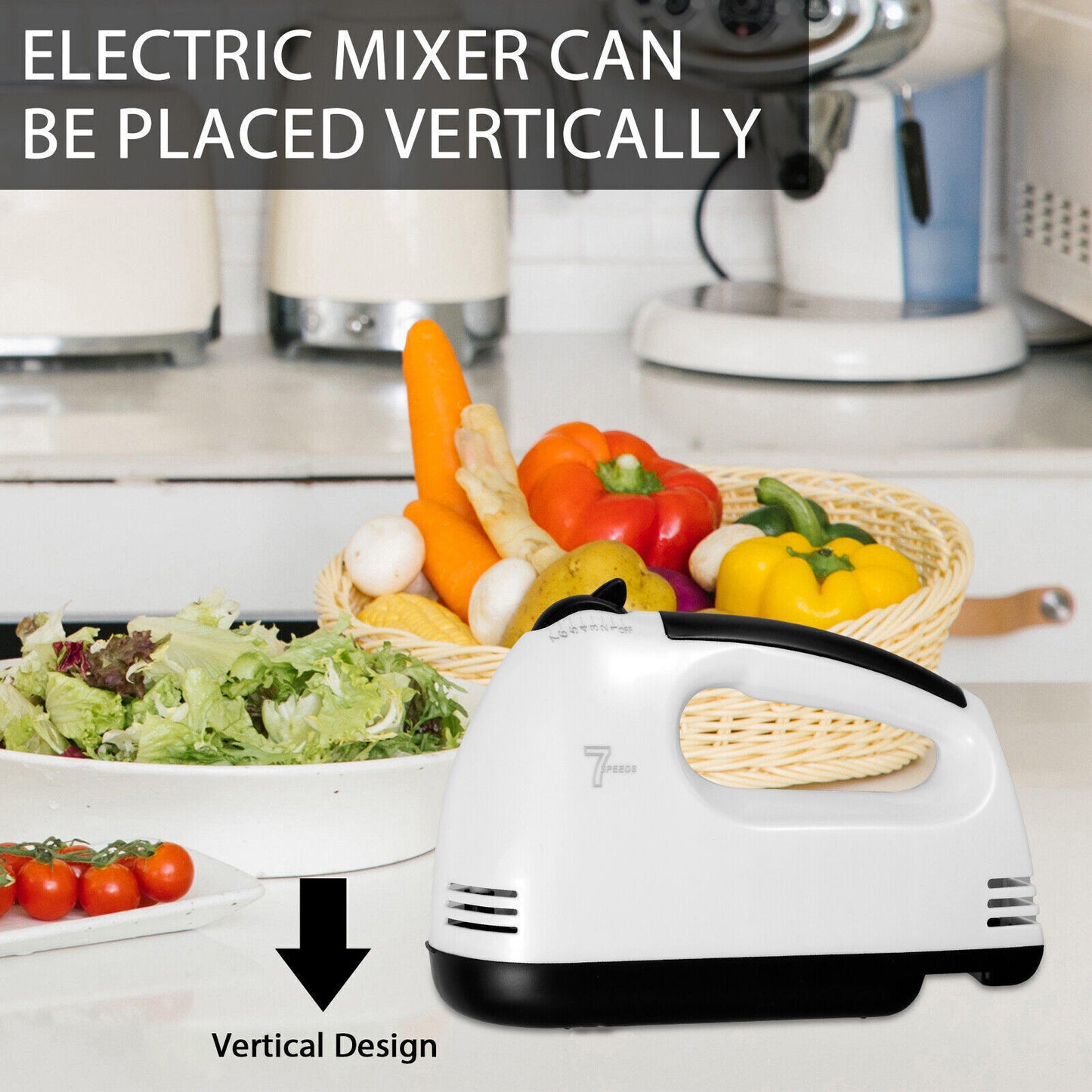 7 Speed Electric Hand Held Mixer Electronic Handheld Whisk Food Blender Egg Cake