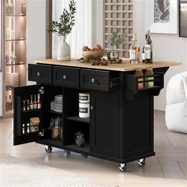 Kitchen Cart with Rubber Wood Flip Top