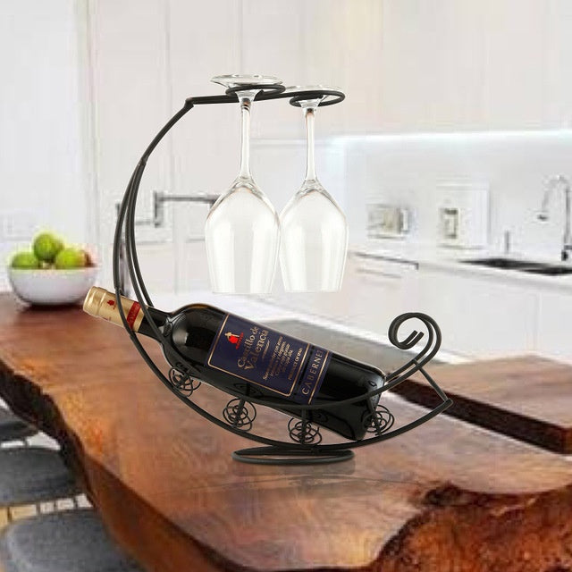 Curbed European Wine Holder with Space for 2 Glasses