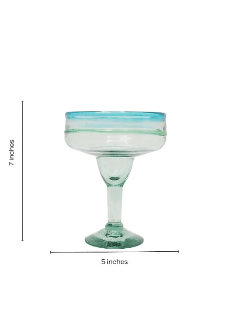 Mexican Glassware, Aqua Rims 16oz Margarita Glasses, Set of 2 Unique Hand Blown Glass, Handcrafted by Talented Artisans Thick & Sturdy Easy to hold