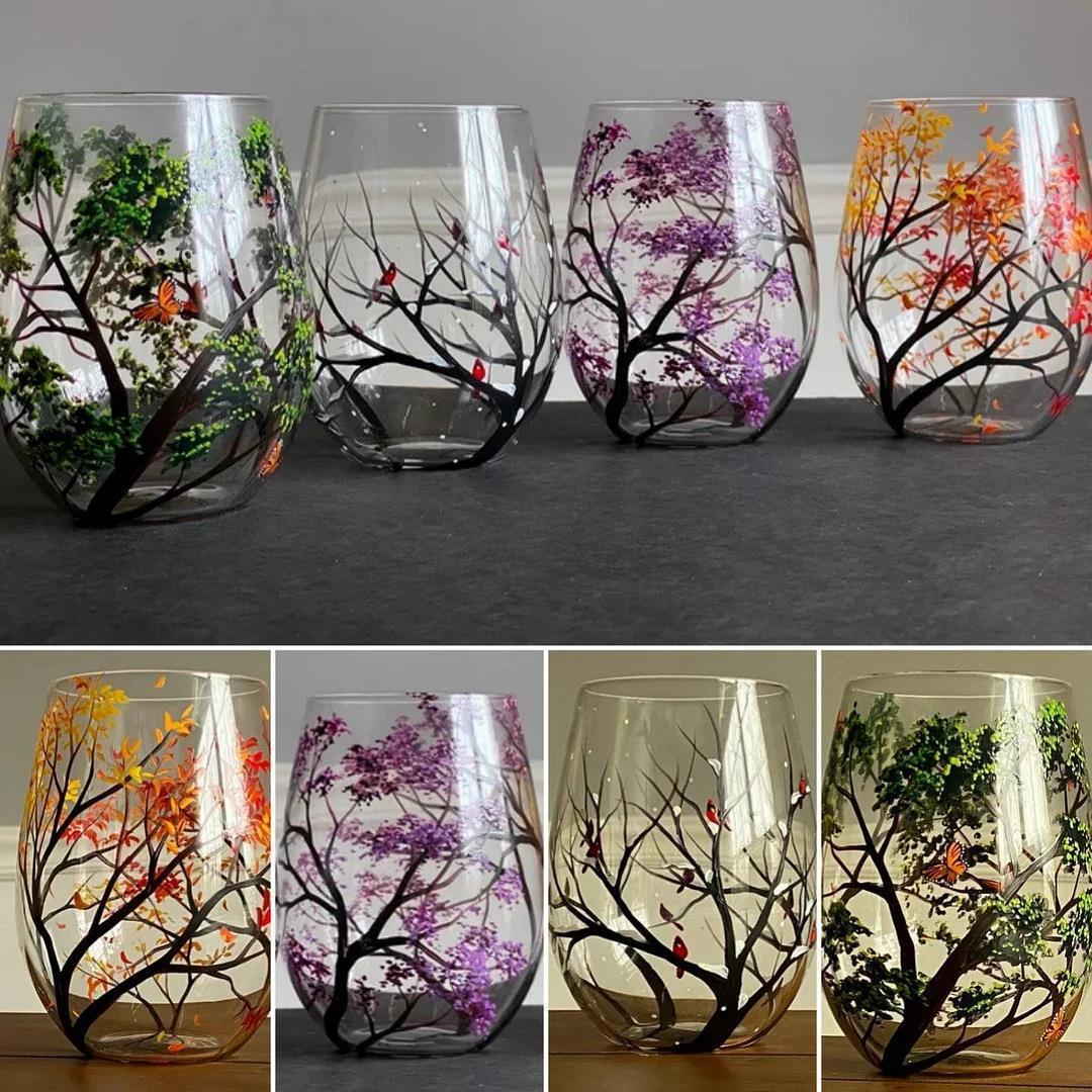 Four Seasons Wine Glasses - Shown in Autumn