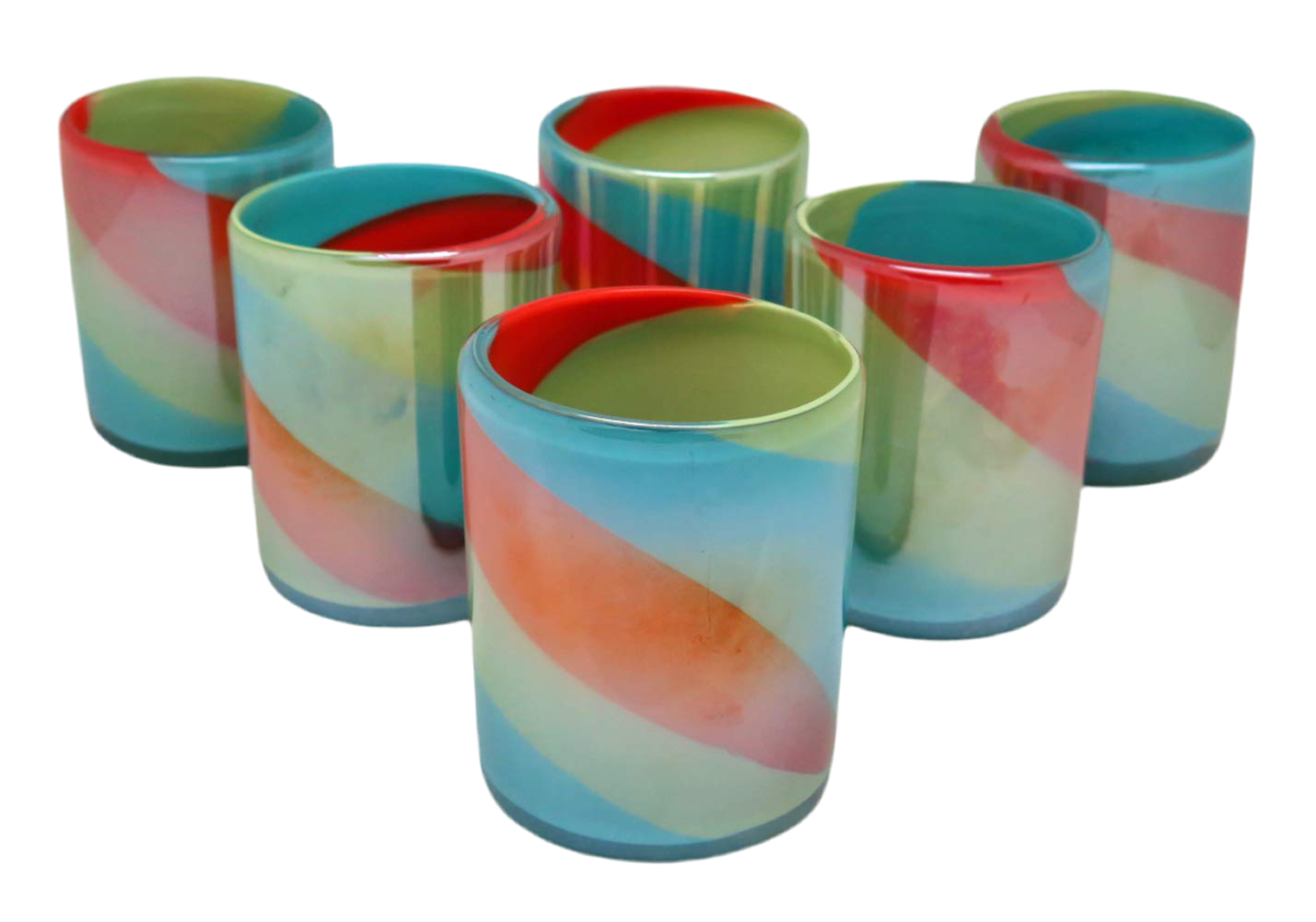 Hand-Blown Rainbow Hue Mexican Glasses, 12 Oz. (Set of 6)
