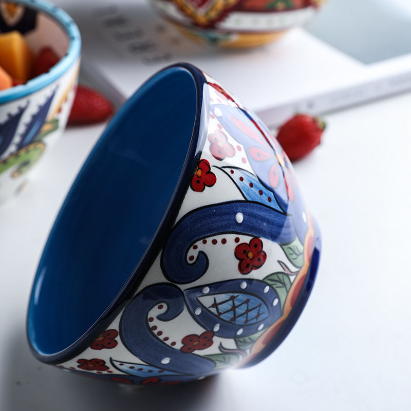 Bohemian French-Style Hand-Painted Ceramic Tableware Bowl