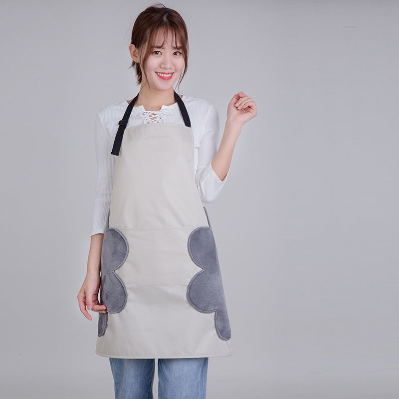 Kitchen Apron with Side Flowers for Hand Wiping During Cooking and Baking