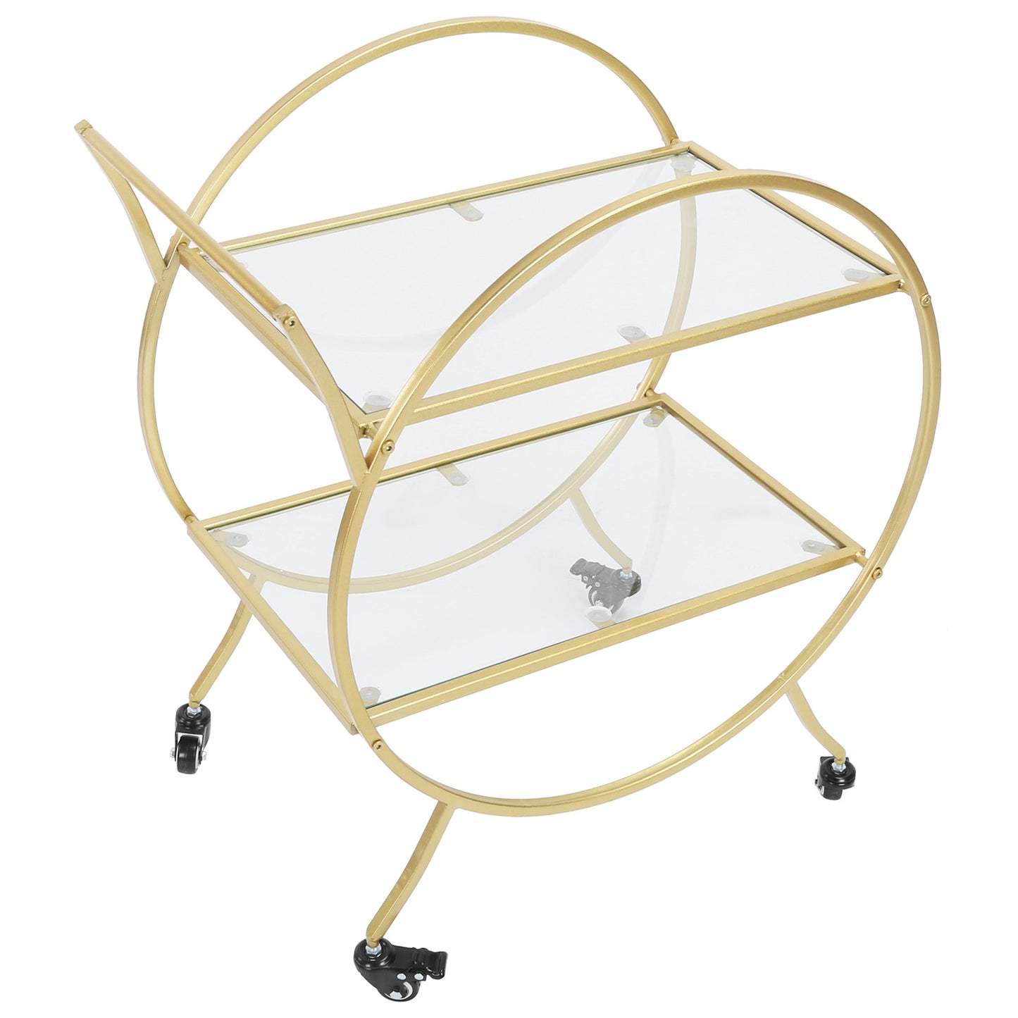 Glam Contemporary 2-Tier Gold-Toned Kitchen Trolley Bar and Serving Cart with Wheels