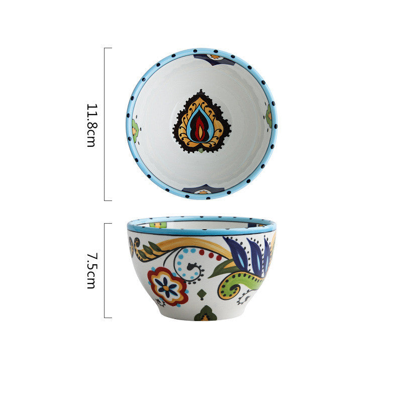 Bohemian French-Style Hand-Painted Ceramic Tableware Bowl