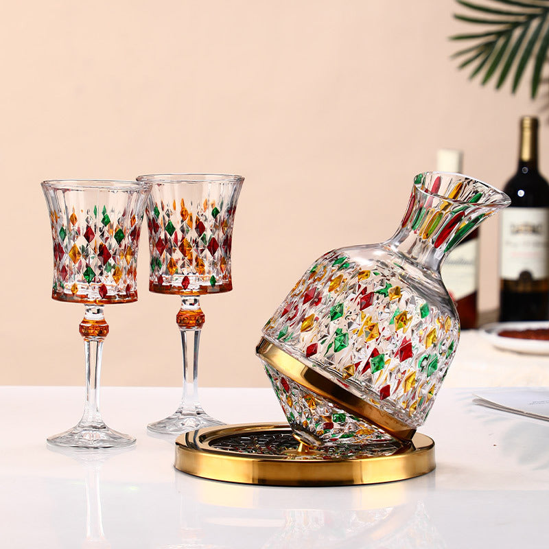 Hand-Painted Rotating Wine Decanter – Creative Gold-Painted Gyro Tumbler