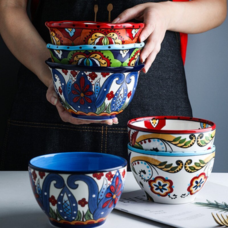 Bohemian French-Style Hand-Painted Ceramic Tableware Bowl