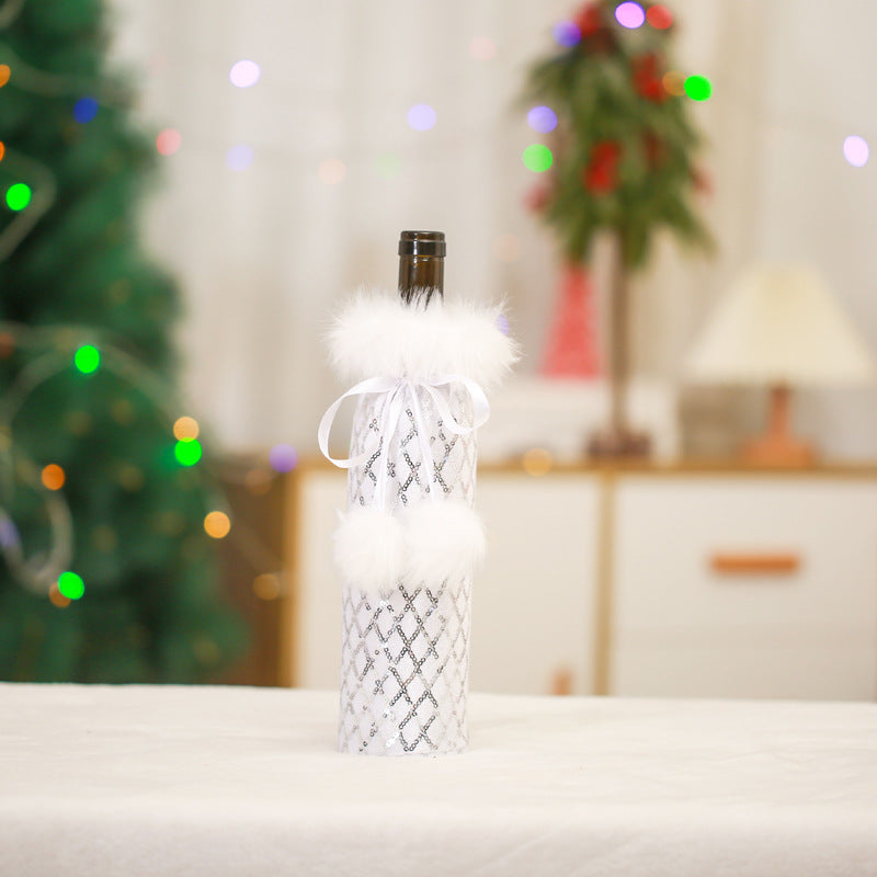 Winter or Christmas Themed Plush Wine Bags for Gifts or Festive Table Decor