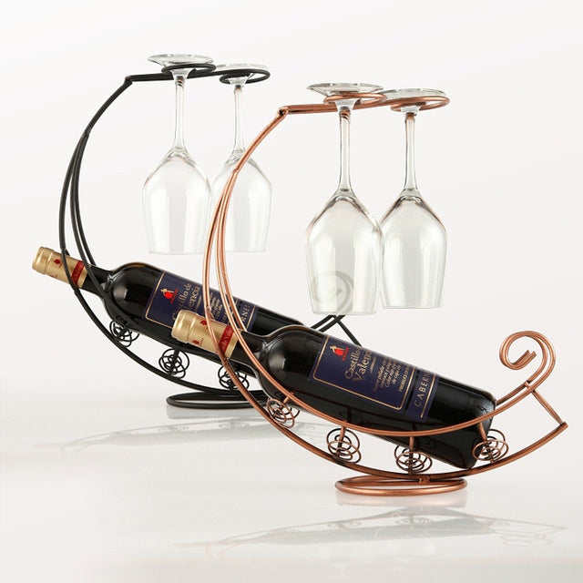 Curbed European Wine Holder with Space for 2 Glasses