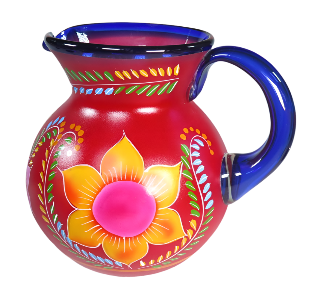 Eye4Art Hand-Blown and Hand-Painted Mexican Margarita Glasses and Pitcher (5-Piece Set)