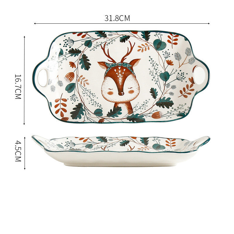 Underglaze Hand Painted Elk Christmas Ceramic Tableware Set