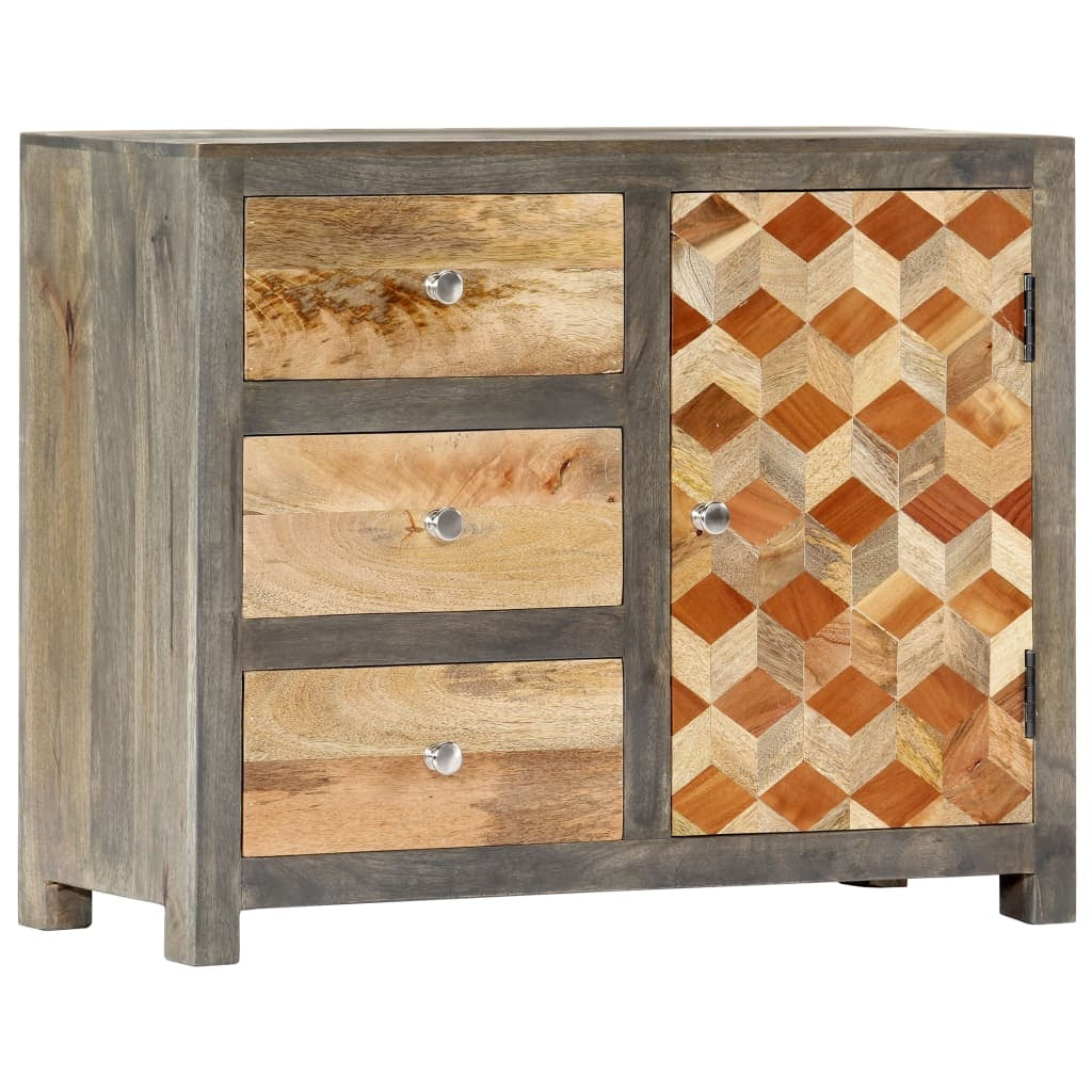 Solid Mango Wood vidaXL Side Cabinet in Stylish Grey with Geometric Design