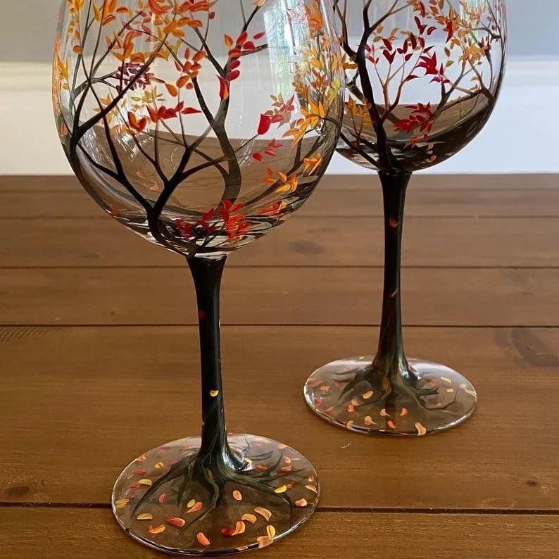 Four Seasons Wine Glasses - Shown in Autumn