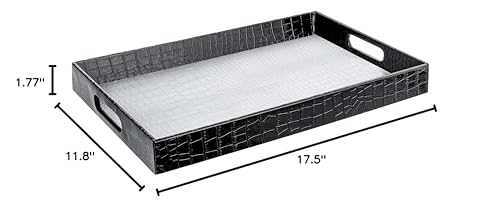 Home Redefined 18"x12" Silver & Black Glossy Crocodile Faux Leather Serving Tray Beautiful Modern Elegant Decorative Tray with Handles Ottoman Coffee Table Tray for All Occasion's