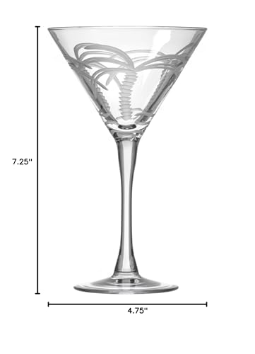 Rolf Glass Palm Tree Martini Glass | Stemmed 10 ounce Martini Glasses | Lead-Free Glass | Diamond-Wheel Engraved Cocktail Glasses | Made in the USA (Set of 4)
