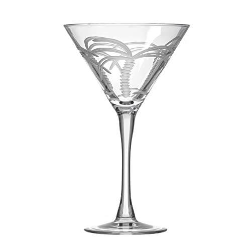 Rolf Glass Palm Tree Martini Glass | Stemmed 10 ounce Martini Glasses | Lead-Free Glass | Diamond-Wheel Engraved Cocktail Glasses | Made in the USA (Set of 4)