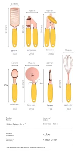 7-Piece Set of Kitchen Tools and Gadgets with Anti-Slip Handles (Rose Gold and Pink)